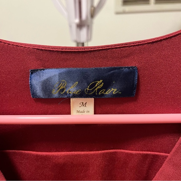 Blue Rain Maroon Wrap Dress size Medium flutter sleeves ruffle skirt - Picture 2 of 5